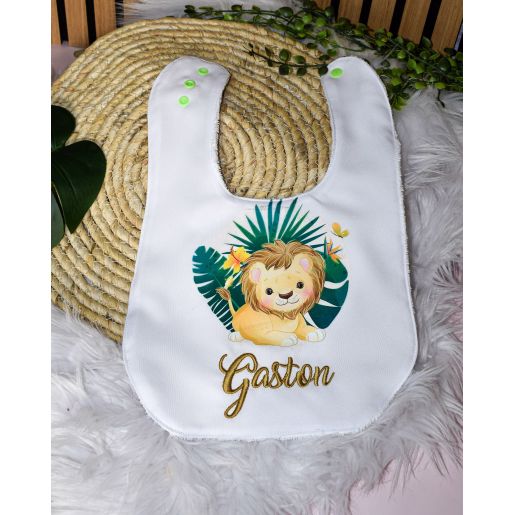 Bavoir naissance personnalisé LION SAVANE